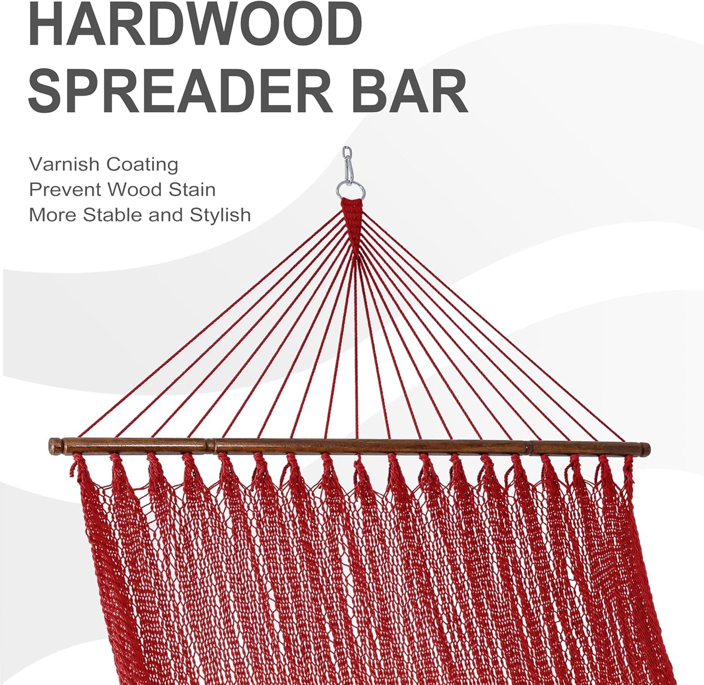 Lazy Daze Hammocks 10.5 FT Double 2 Person Caribbean Rope Hammock, Hand Woven Polyester Hammock with Spreader Bars, for Outside Outdoor Backyard Patio Poolside,450 LBS Capacity,Red