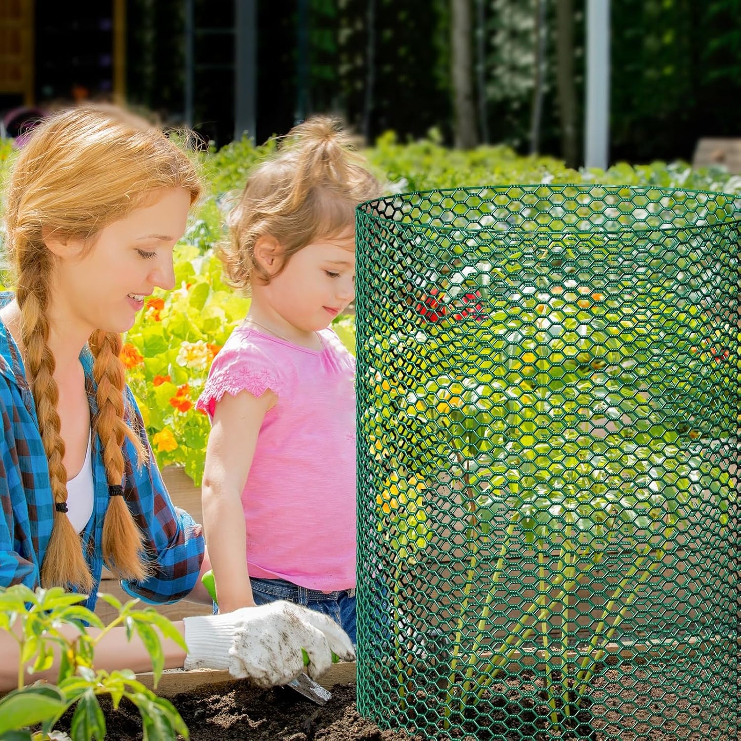 32.8ftx24In Plant Protectors from Animals,Plant Cages for Outdoor Plants,Wire Plant Protector Cage,Wire Plant Protector,Chicken Wire Cloche with Ground Stakes & Nylon Ties Protect Plants from Animals