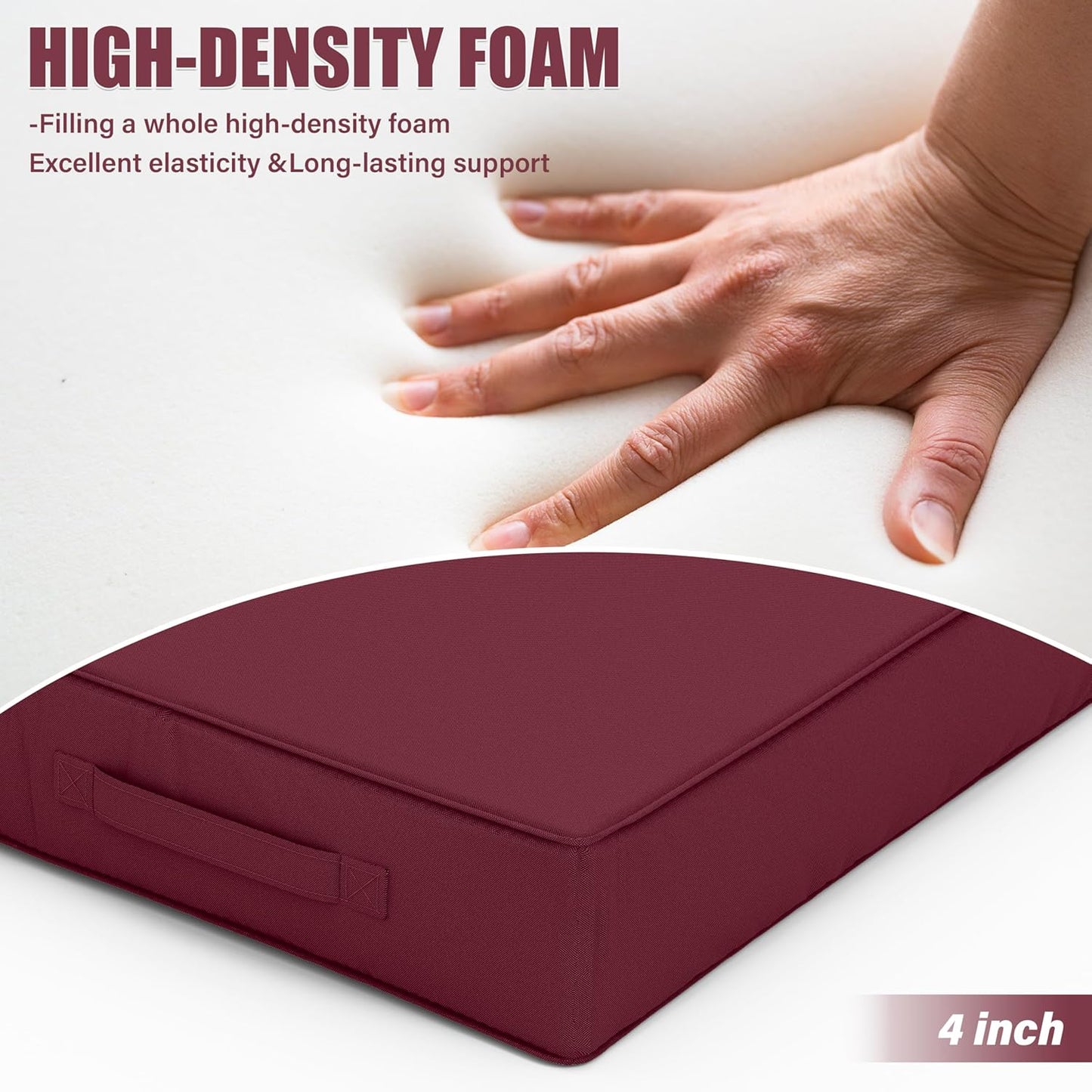 Patio Chair Cushions 22 X 22 X 4 Inch Waterproof Outdoor Seat Cushions for Patio Furniture, Outdoor Sofa Couch Pads with Ties & Handle, Set of 2, Burgundy