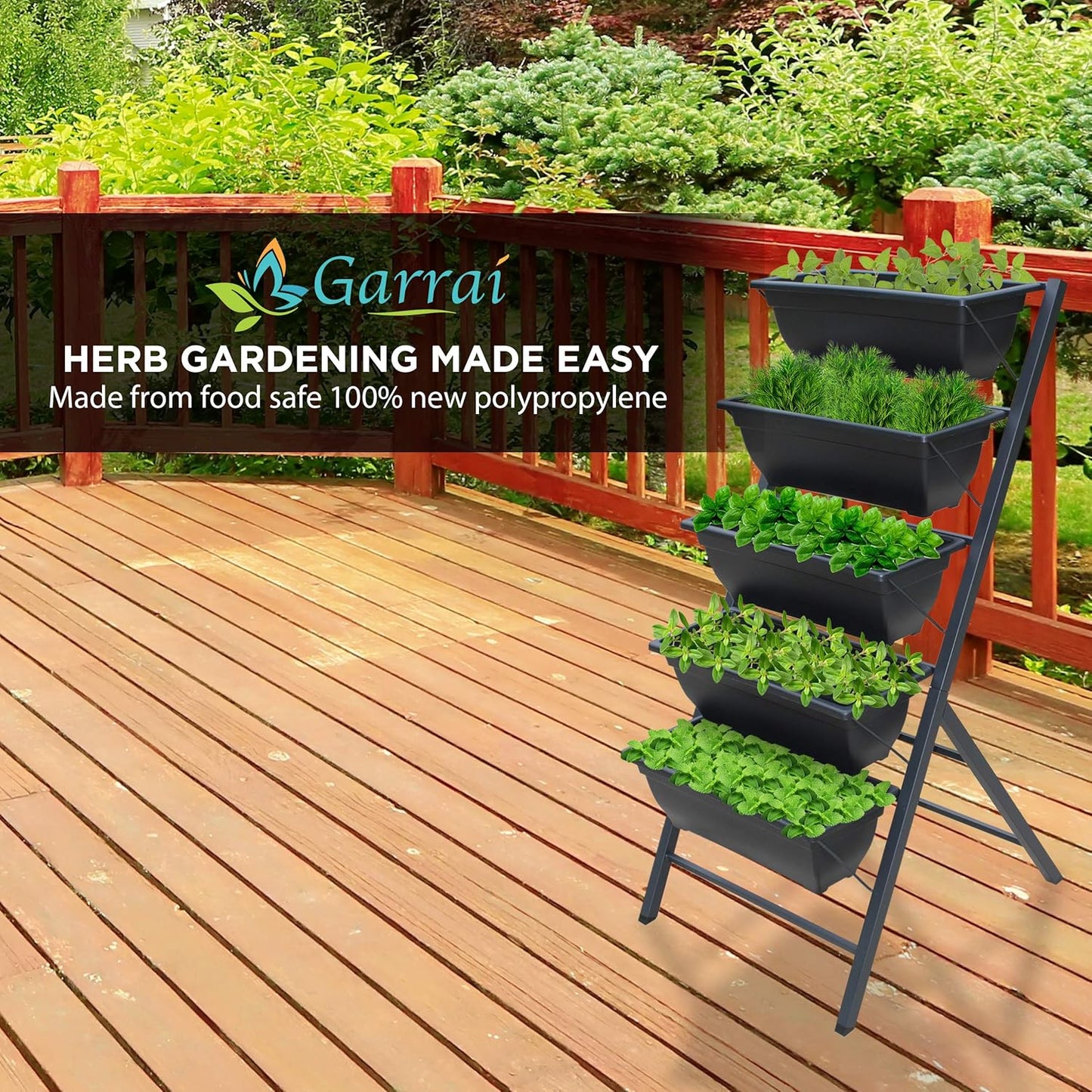 Vertical Garden Planter. Sturdy Metal Five (5) Tiered Raised Planting Box with Removable Containers. Stands 3 3/4 feet high. Indoor or Outdoor Plants, Flowers, Herbs, Vegetables or Seeds.