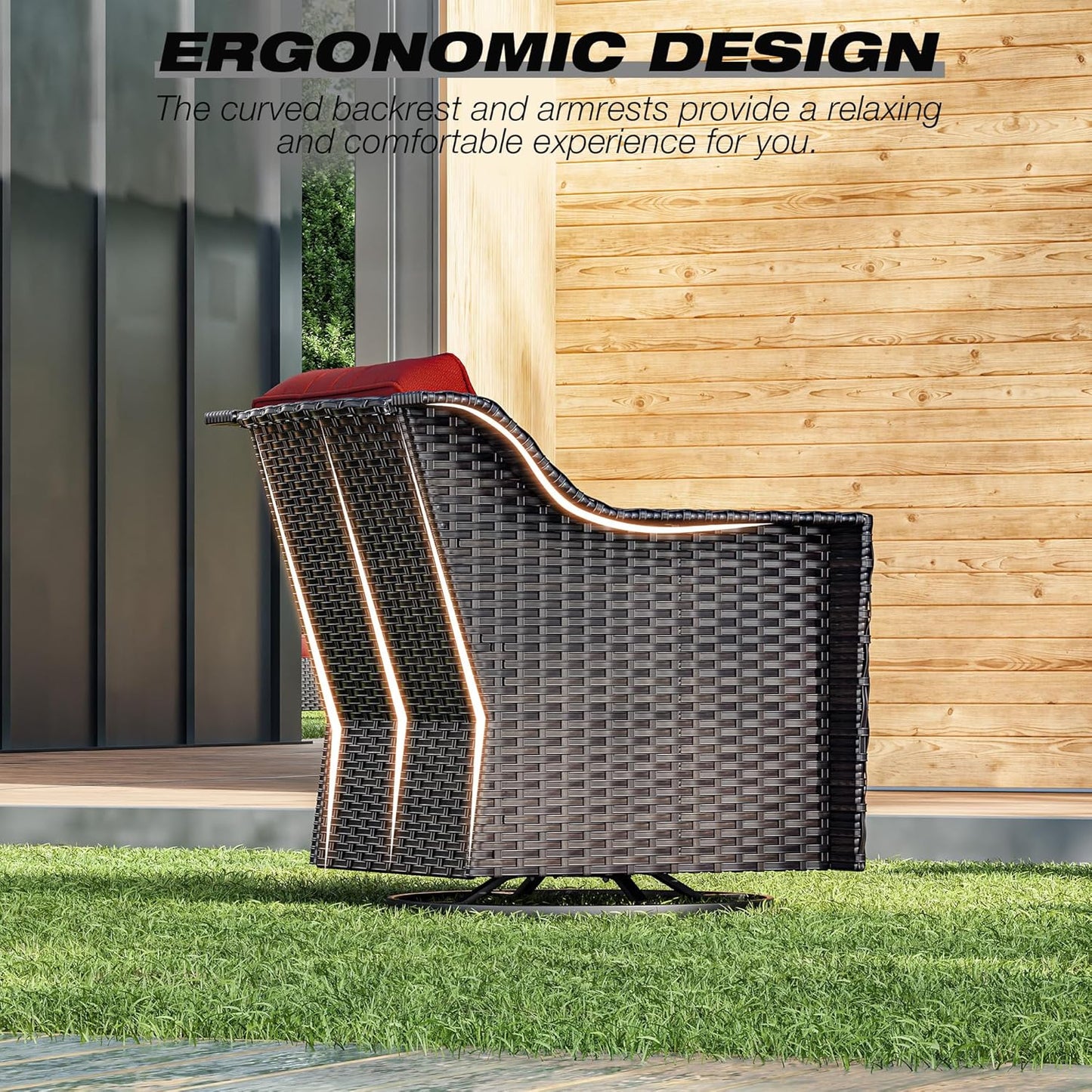 Joyside Swivel Patio Chairs Set of 2, Wicker Patio Furniture with Wide Armrest and Thick Cushions, Upgraded Large Size for Backyard, Garden, Poolside