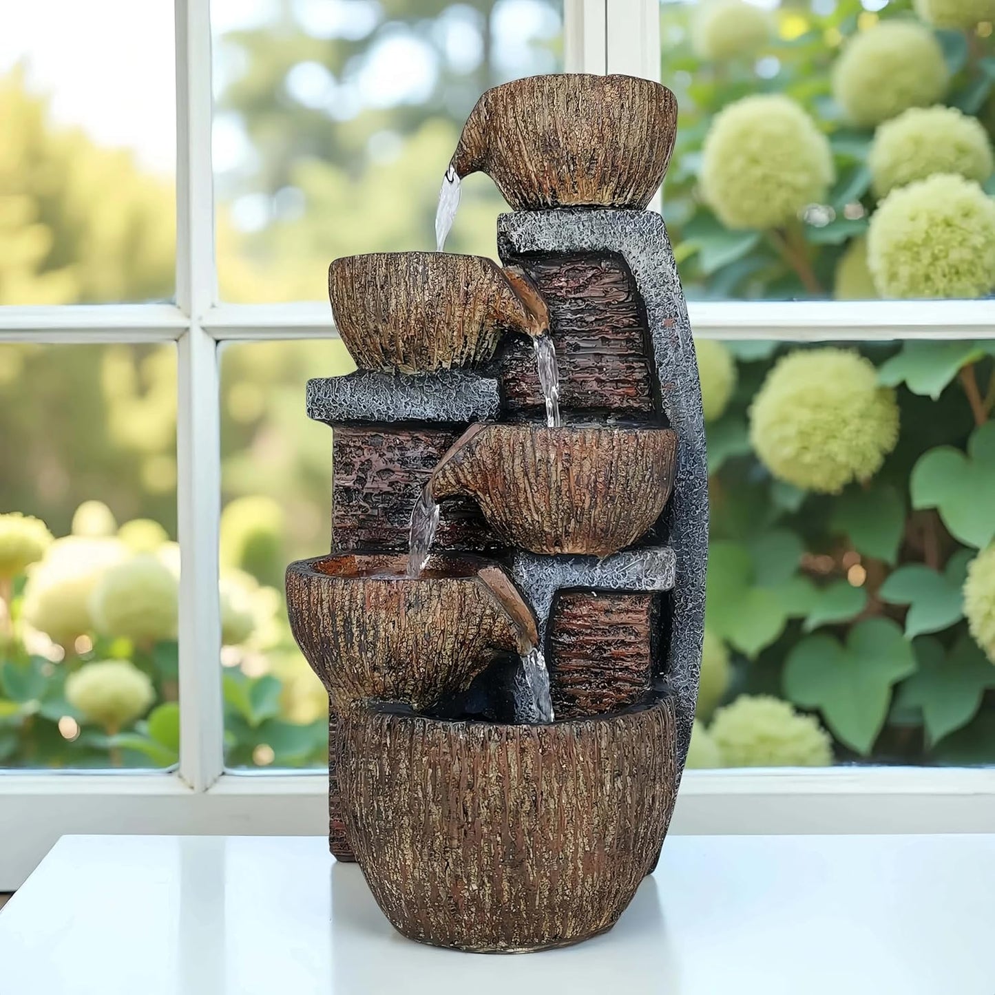 Indoor Desktop Fountain, LED Light Layered Rock Water Waterfall Fountain, 13.77 x 5.51 x 6.69 in, Indoor Desktop Decoration, Quiet and Relaxing Indoor Water Feature Decoration