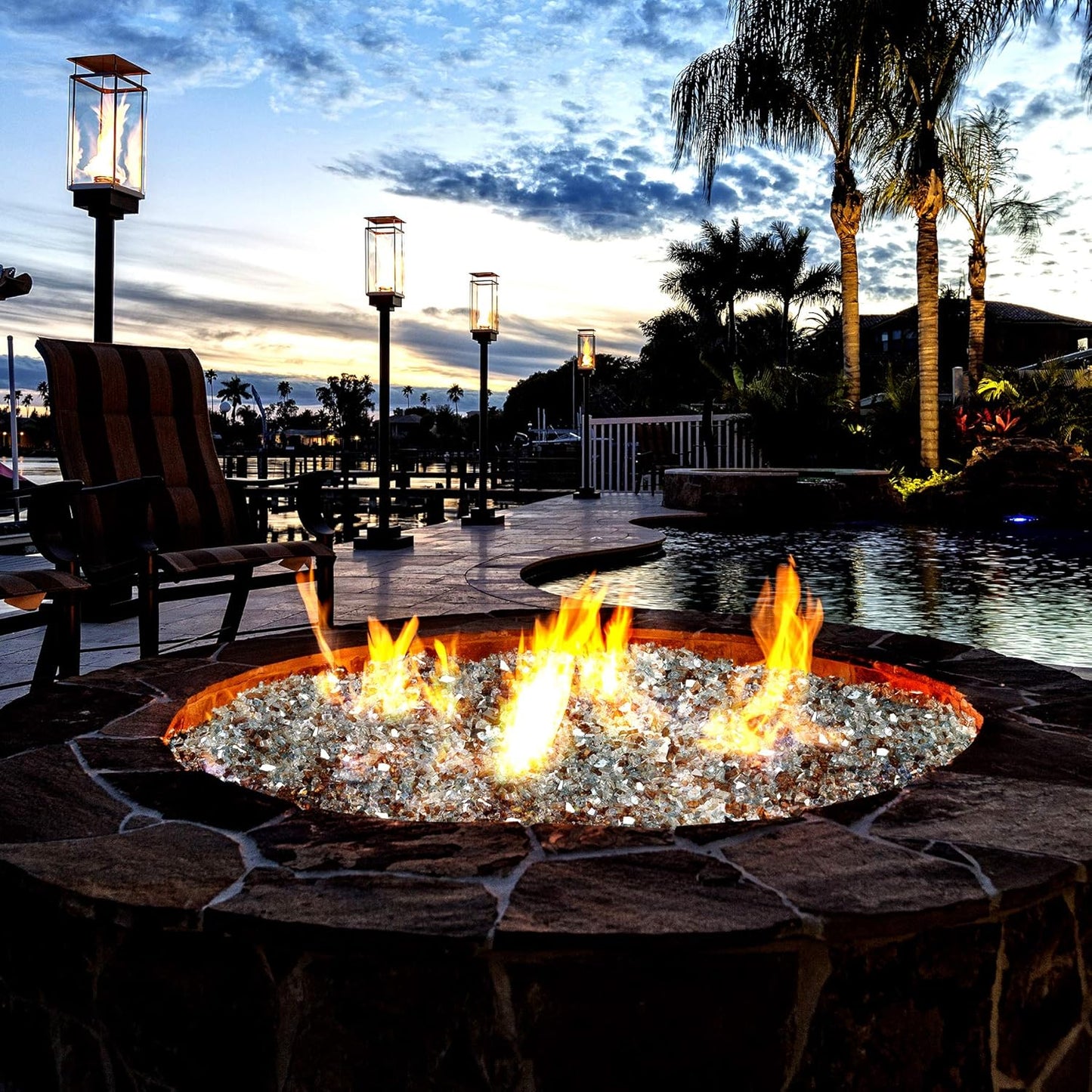 Mr. Fireglass 10 Pounds Blended Reflective Fire Glass for Fire Pit Fireplace and Landscaping, 1/2 Inch Mixed Colored High Luster Fireglass Rocks for Outdoor & Indoor Use Aqua Blue+Copper+Platinum