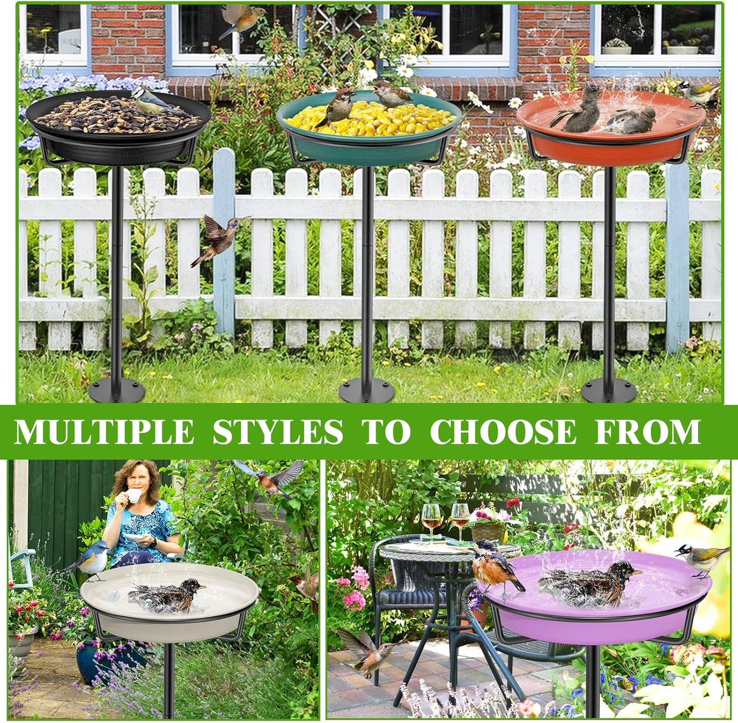 Bird Baths for Outdoors, Detachable Birdbaths for The Garden Clearance, Heavy Duty Freestanding Bird Baths, Bird Bath Bowl Spa & Birdfeeder with Metal Stake Stand (White)