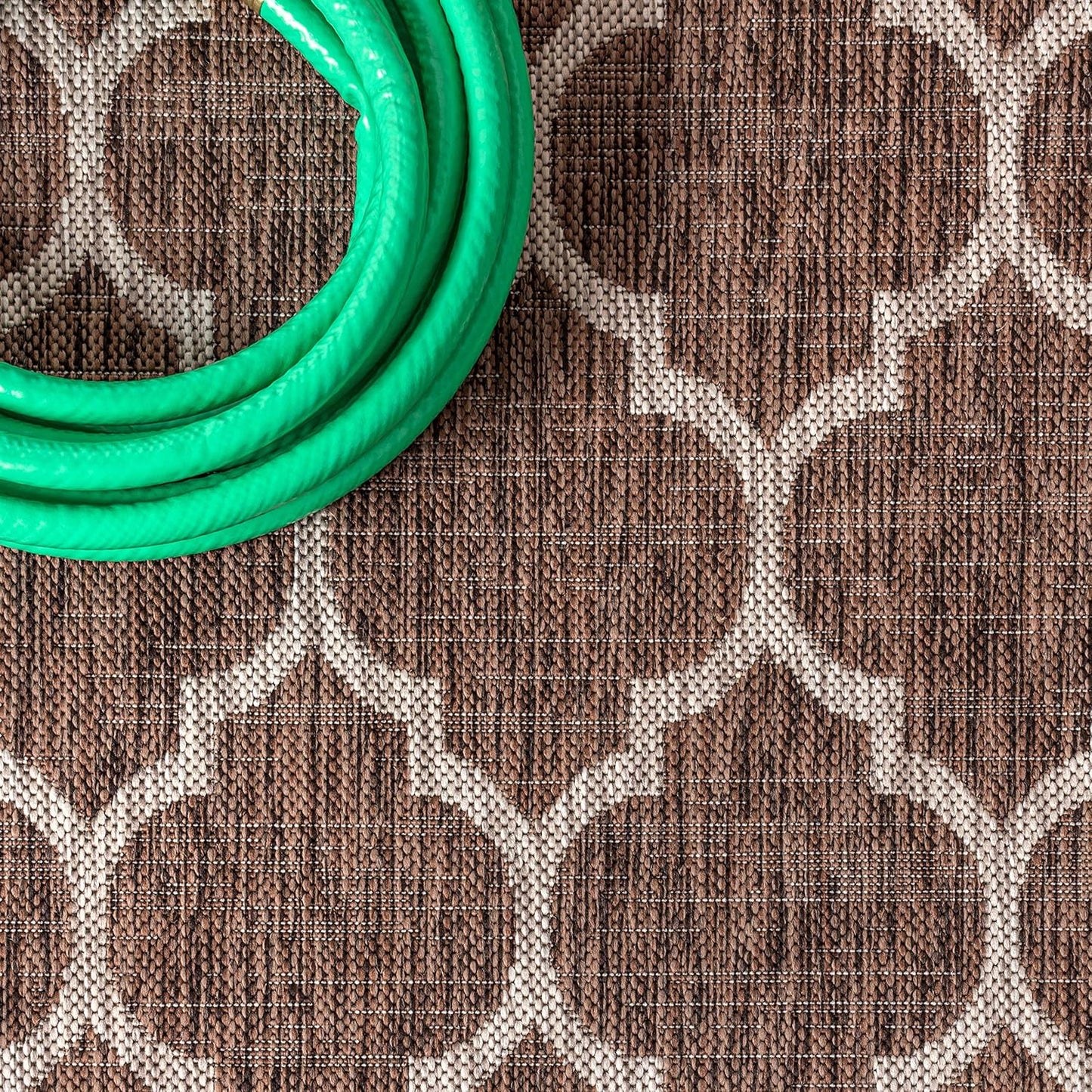 Eyely BMS109B-28 Santa Monica Trebol Moroccan Trellis Textured Weave Indoor/Outdoor Runner Rug Coastal;Bohemian, Bedroom, Backyard, Patio, Easy-Cleaning, Non-Shedding, 2 X 8, Espresso/Taupe