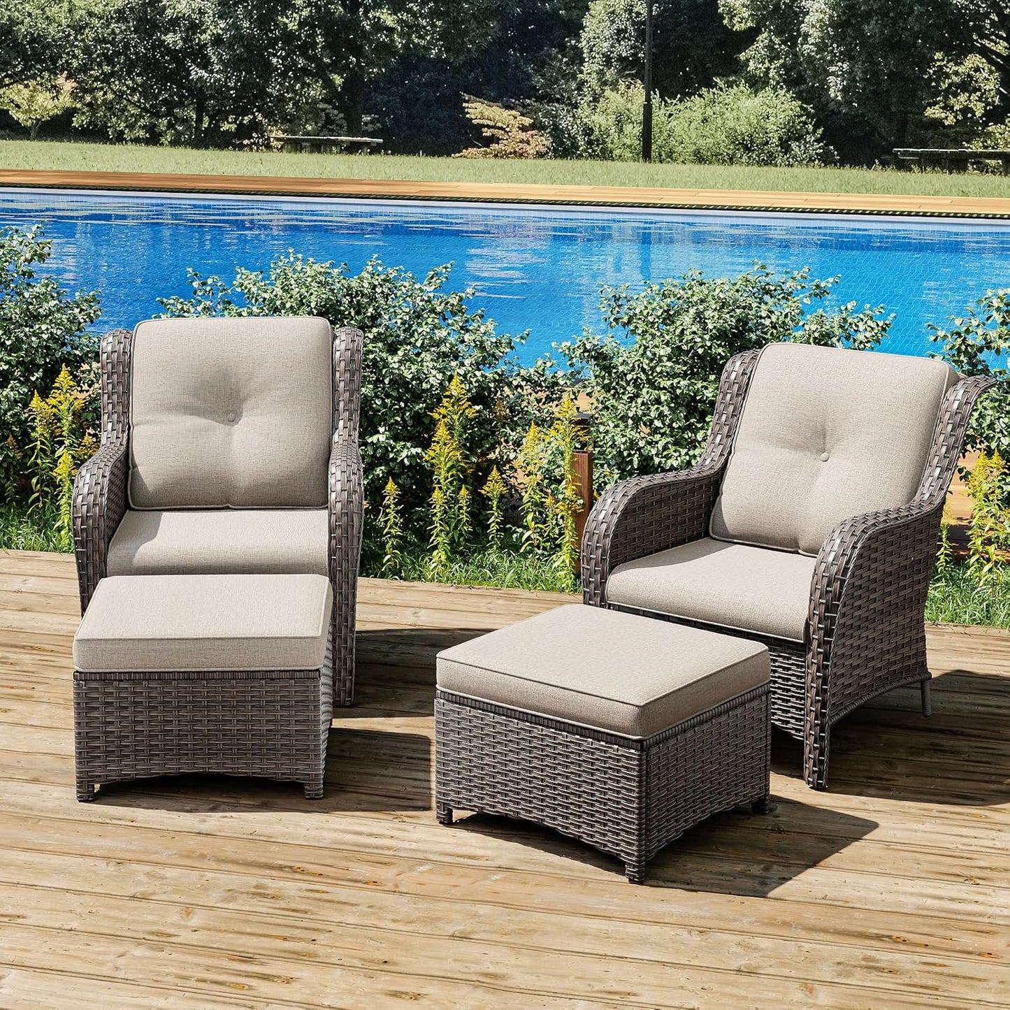 Joyside 4 Pieces Outdoor Patio Furniture Set Wicker Conversation Bistro Set 2 PE Wicker Patio with 2pcs Ottomans for Backyard, Porch, Balcony(Mixed Grey/Beige)