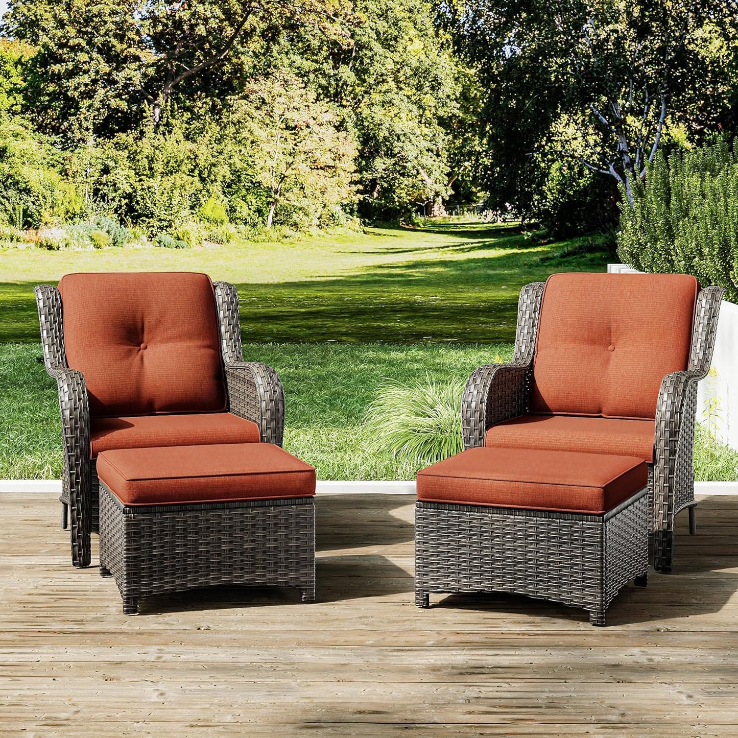 Joyside 4 Pieces Outdoor Patio Furniture Set Wicker Conversation Bistro Set 2 PE Wicker Patio with 2pcs Ottomans for Backyard, Porch, Balcony(Mixed Grey/Orange)