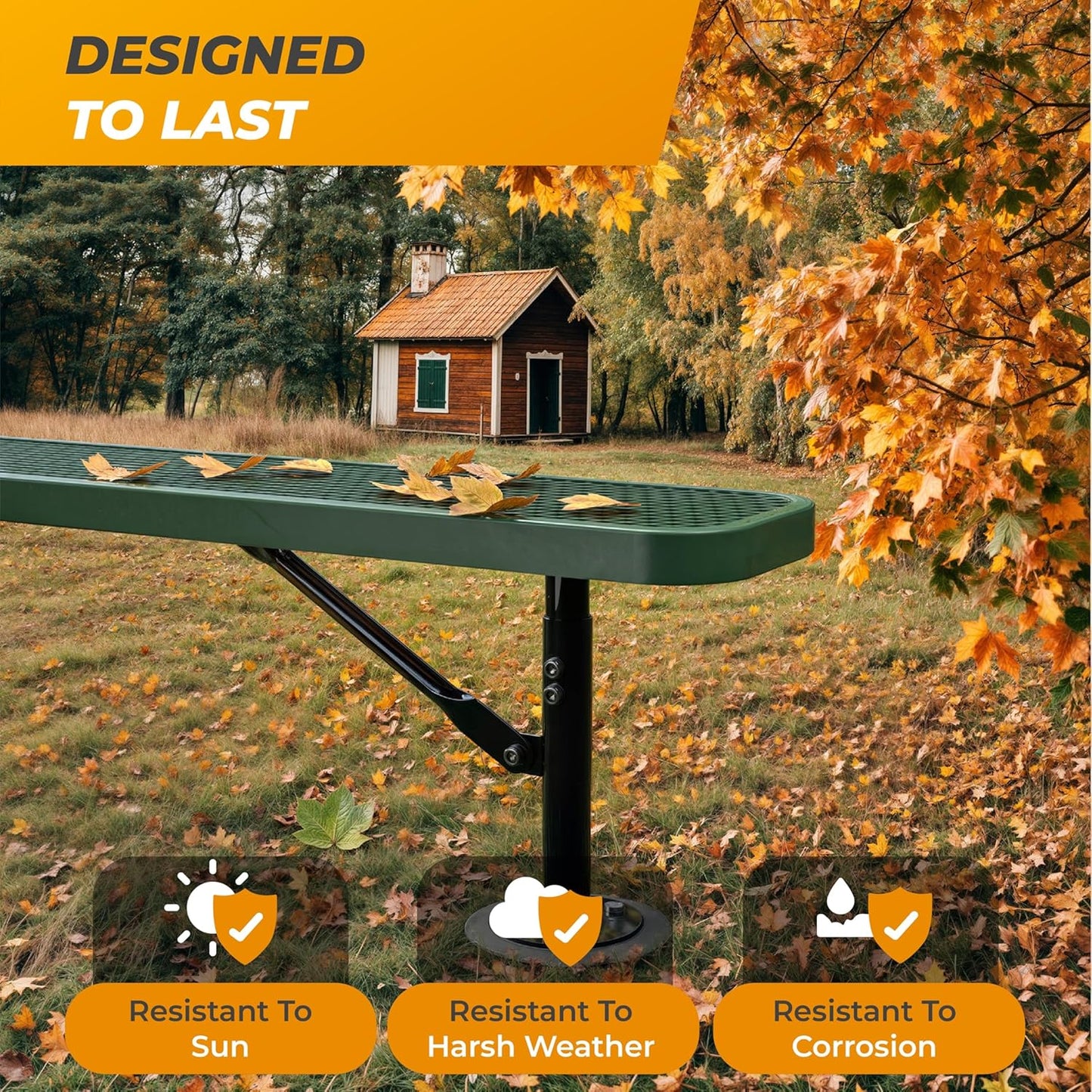 Heavy-Duty Outdoor Metal Bench, Thermoplastic-Coated, Surface, Weatherproof, Commercial-Grade for Parks, Gardens, Patios, Stores & More (6 Ft - Surface, Green)