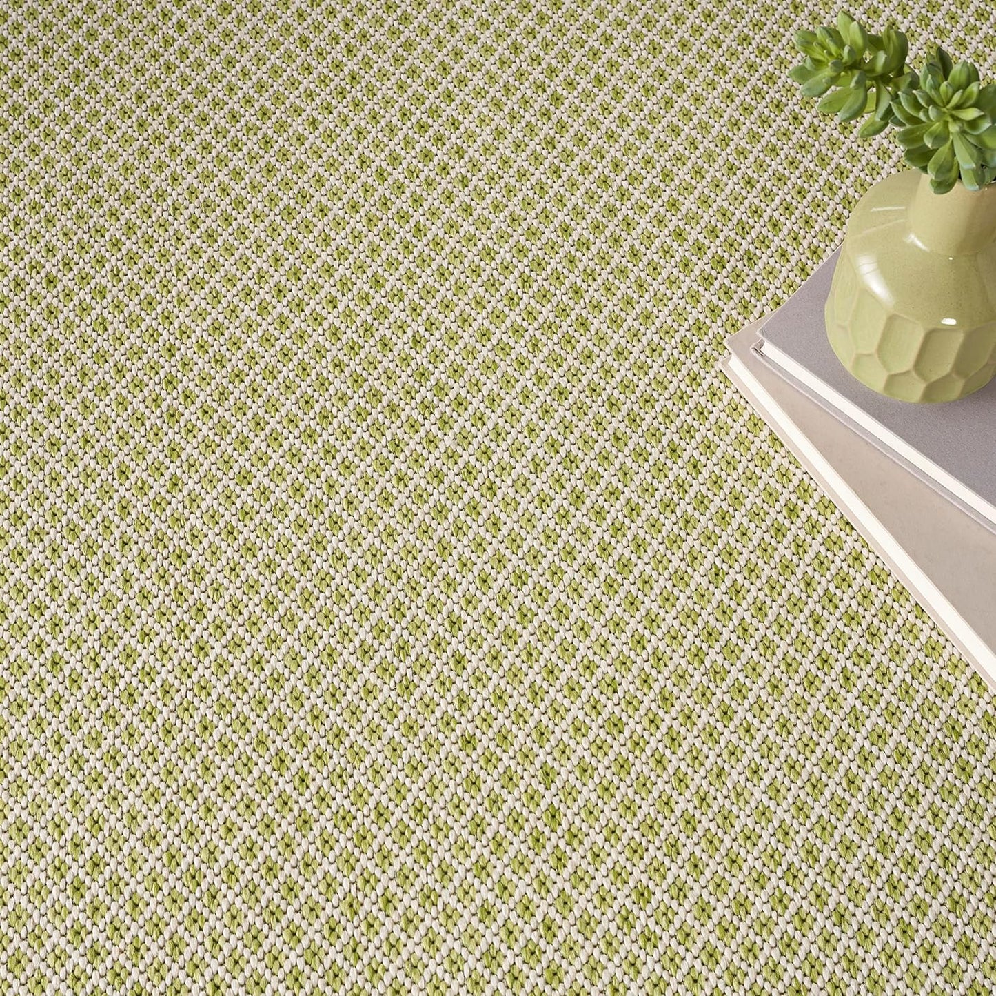 Nourison Home Courtyard Indoor/Outdoor Ivory Green 8' x Round Area Rug, Easy Cleaning, Non Shedding, Bed Room, Living Room, Dining Room, Backyard, Deck, Patio (8 Round)