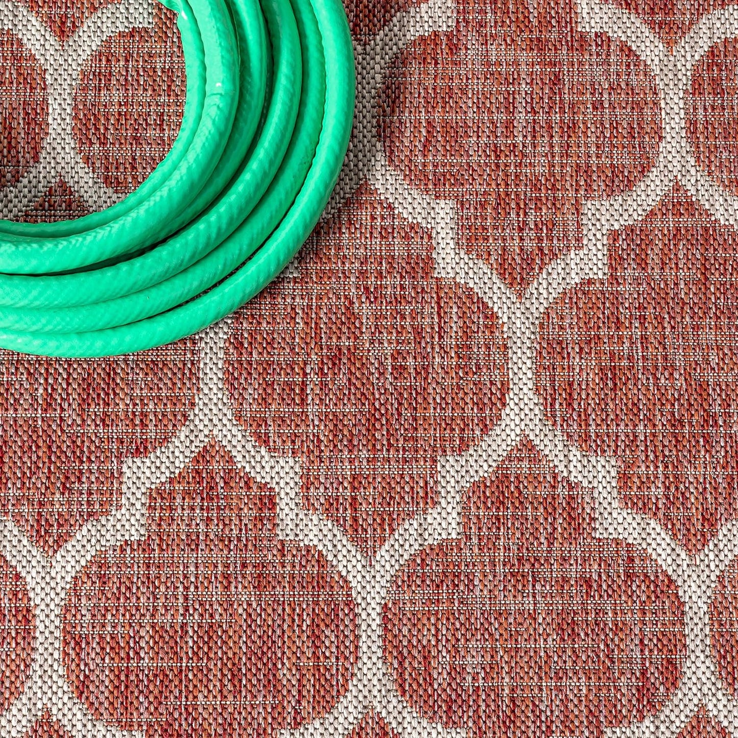 Eyely BMS109C-210 Santa Monica Trebol Moroccan Trellis Textured Weave Indoor/Outdoor Runner Rug Coastal;Bohemian, Bedroom, Backyard, Patio, Easy-Cleaning, Non-Shedding, 2 X 10, Red/Beige