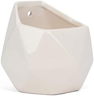 Milltown Merchants Succulent Wall Planters - White Ceramic Mounted Planters - Succulent Pots - Hanging Vases for Living Wall (1 Pack/Geometric/White)