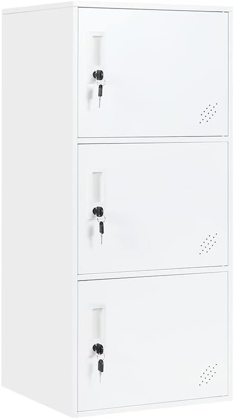 3 Door Vertical Stackable Storage Cabinet with Lock,Anti-Failing Device, Metal Lcoker,Organizer for Office, Home, Gym, School,Employee,Kids. (White)