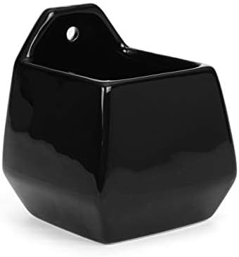 Milltown Merchants Succulent Wall Planter - Wall Vase - Black Ceramic Wall Mounted Planter - Succulent Plant Pot - Hanging Vase for Living Wall (1 Pack/Contemporary/Black)