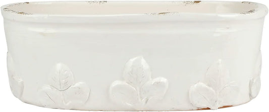Vietri Rustic Garden Linen Basil Oval Planter Handcrafted Terra Bianca Flower Pot Ceramic Plant Holder - 5.5 Inch White