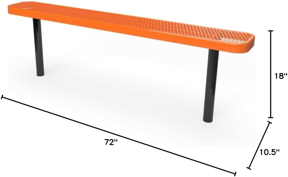 Coated Outdoor Furniture Heavy-Duty Outdoor Bench Thermoplastic Coated, Expanded Metal, Commercial-Grade Seating, Made in America (Inground Without Back, 6 Ft, Orange)