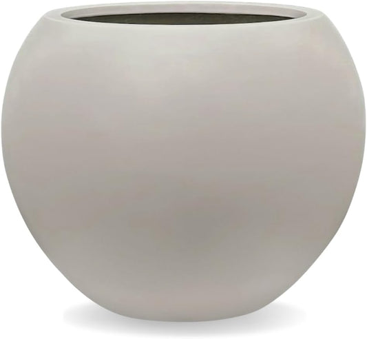 9.7" H x 12" D Globo Fiberstone Round Planter with Drainage Hole, Weather Resistant, Smooth Finish, Planters for Indoor Plants & Outdoor, 2 Extra Coco Mats (Taupe, 7.8" Pot Opening)