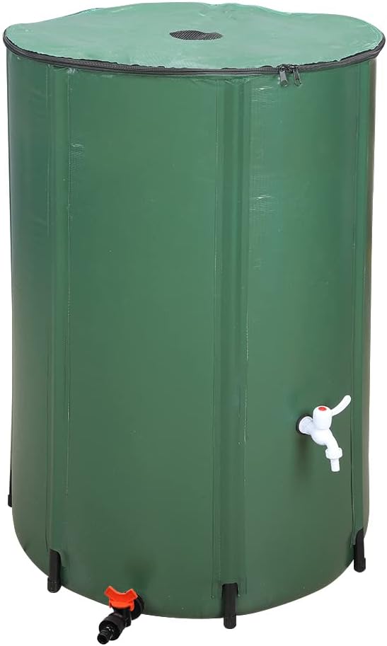 132 Gallon Collapsible Rain Barrel, Portable Rainwater Collection System, Water Storage Tank, Rain Catcher Barrel with Two Spigots and Overflow Kit, Rain Water Barrel Collector for Garden, Green
