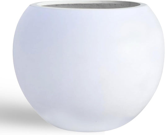 16" H x 20" D Globo Fiberstone Round Planter with Drainage Hole, Weather Resistant, Smooth Finish, Planters for Indoor Plants & Outdoor, 2 Extra Coco Mats (White, 13.5" Pot Opening)