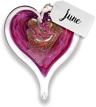 Luke Adams Glass Hanging Hearts – Hand Blown Glass Heart Ornament for Windows or Gifts – Colorful Blown Glass Hearts Decor (June - Alexandrite)