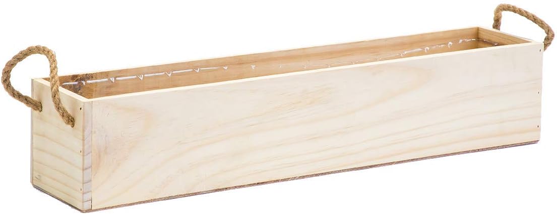 Wooden Planter Box, Rustic Barn Wood/Whitewash with Plastic Liner l Garden Decor l Restaurant and Wedding Decorations l Table Centerpiece (20x4 w Handle Set of 2, Rose Wood)
