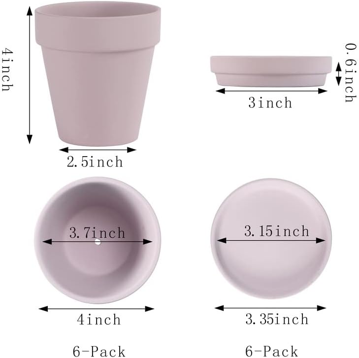 Pink Terra Cotta Pots with Saucer- 6-Pack Small Terracotta Pot Clay Pots 4'' Clay Ceramic Pottery Planter Cactus Flower Pots Succulent Pot with Drainage Hole- Great for Plants,DIY Craft Projects