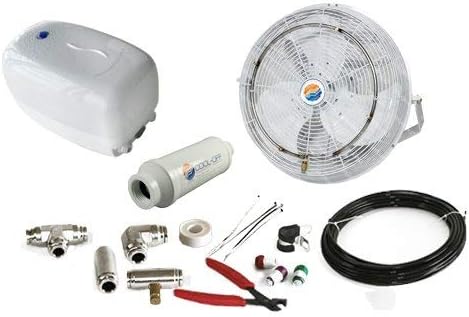 Misting Fan Kit with 1 Black Fan 18”, Mid Pressure Pump, Misting Rings, Nozzles, Nylon tubing, Filtration system & Manual, Connects to Any Outdoor Fans, Mister System for Lawn Patio Garden