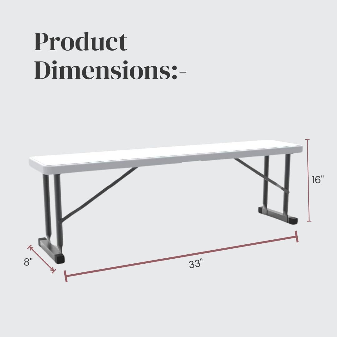 2.75ft Plastic Folding Bench – Lightweight and Portable White Resin with Durable Steel Frame, 33”x8”x16” - (Pack of 1, White, 2.75 Feet)