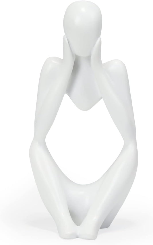 INNOLITES Resin Statue Thinker Style Decoration Abstract Sculptures Collectible Figurines for Home Decor Modern Office Shelf Desktop（White Focus）