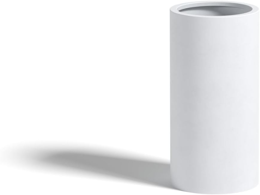 DTY Signature Mount Oxford Tall Outdoor Planter - Small White 15.7 Inch Height Tall Planter Pot for Indoor & Outdoor Spaces - Stylish Planter for Contemporary Homes and Gardens