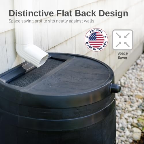 50-Gallon ECO Rain Barrel Made with 100% Recycled Plastic, Flat Back Rain Water Collection Barrel, Stand and Link Kit Included, Black (2 Pack)