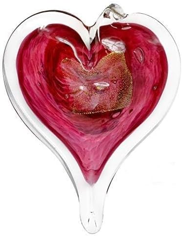 Luke Adams Glass Hanging Hearts – Hand Blown Glass Heart Ornament for Windows or Gifts – Colorful Blown Glass Hearts Decor (October -Pink Tourmaline)