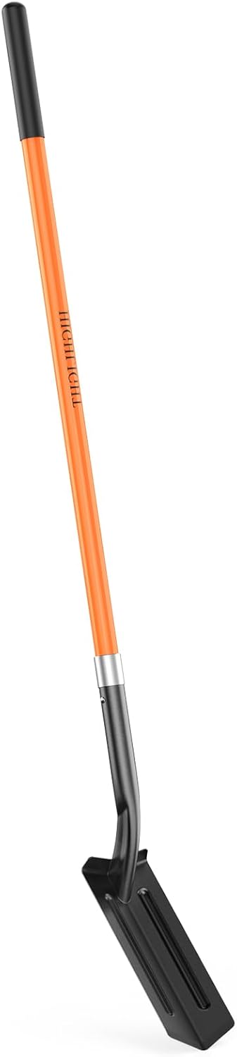 Trench Shovel for Digging, 4-Inch Trenching Spade with Orange Fiberglass Handle, Narrow Trenching Shovel for Digging, Gardening, and Landscaping, 56 inches