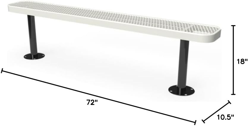 Coated Outdoor Furniture Heavy-Duty Outdoor Bench Thermoplastic Coated, Expanded Metal, Commercial-Grade Seating, Made in America (Surface Without Back, 6 Ft, Grey)