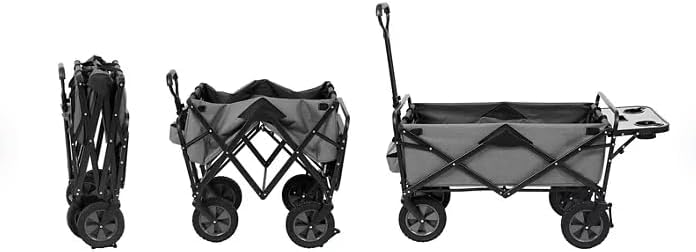 Heavy Duty Steel Frame Collapsible Folding Wagon with Table,150 Pound Capacity Outdoor Camping Garden Utility Wagon Yard Cart (Grey, 2PACK)