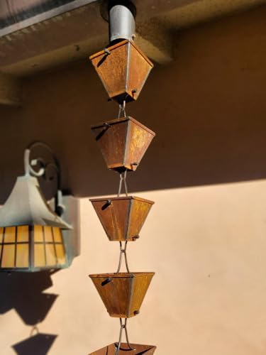 Nutshell Stores Medium Square Cups Rain Chain - Weathered Steel - 15 Feet