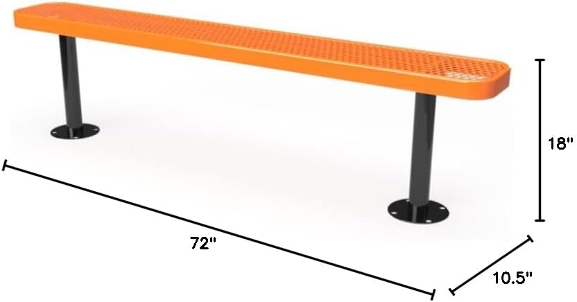 Coated Outdoor Furniture Heavy-Duty Outdoor Bench Thermoplastic Coated, Expanded Metal, Commercial-Grade Seating, Made in America (Surface Without Back, 6 Ft, Orange)