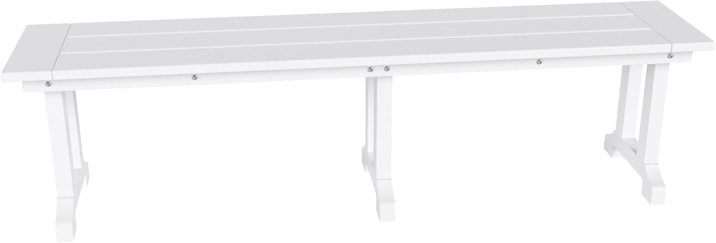 WestinTrends Malibu 65" Outdoor Dining Bench, All Weather Resistant Poly Lumber Patio Garden Bench Trestle Long Bench for Both Outdoor and Indoor, White