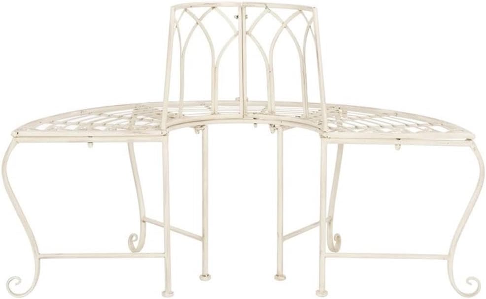SAFAVIEH PAT5018A Collection Abner Antique White Wrought Iron 45.75" Outdoor Garden Bench