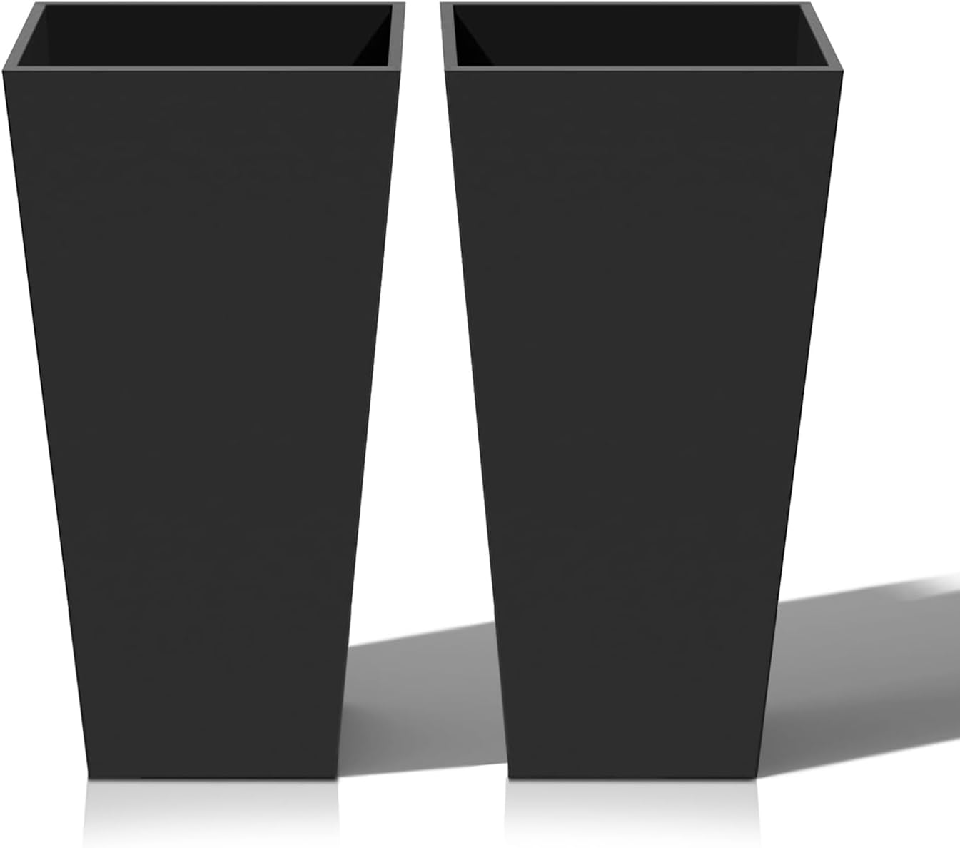 Resin Planter Outdoor Indoor, Taper Plant Pots for Flowers (Black, 20 inch - 2 Pack)