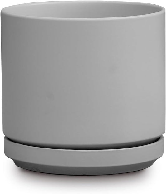 Mid Modern Planter with Detached Saucer (Heather Grey,14.0" D x 12.0" H)