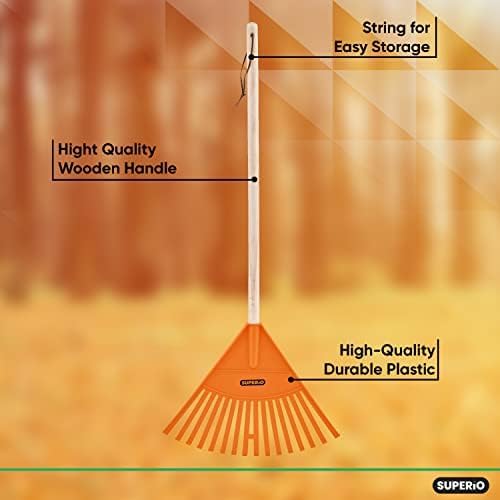 Superio Kids Garden Rakes, 2 Pack, Rakes with Wooden Handle, Plastic Head, 34" (Orange)