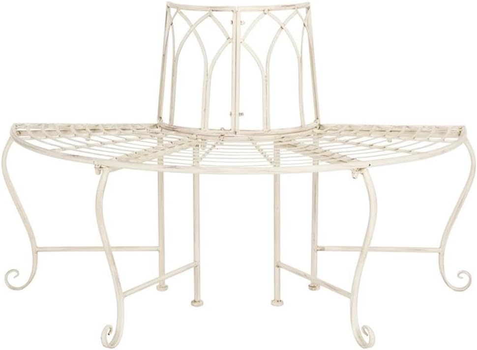 SAFAVIEH PAT5018A Collection Abner Antique White Wrought Iron 45.75" Outdoor Garden Bench