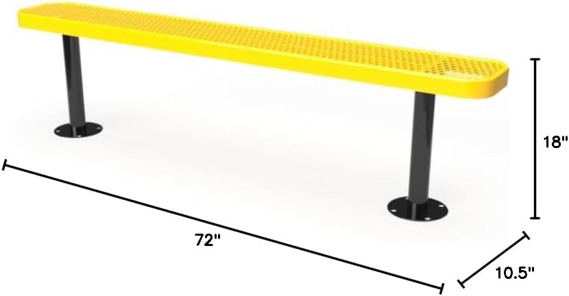 Coated Outdoor Furniture Heavy-Duty Outdoor Bench Thermoplastic Coated, Expanded Metal, Commercial-Grade Seating, Made in America (Surface Without Back, 6 Ft, Yellow)