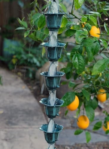 Nutshell Stores Flower Cups Rain Chain - Patina - 12 Feet
