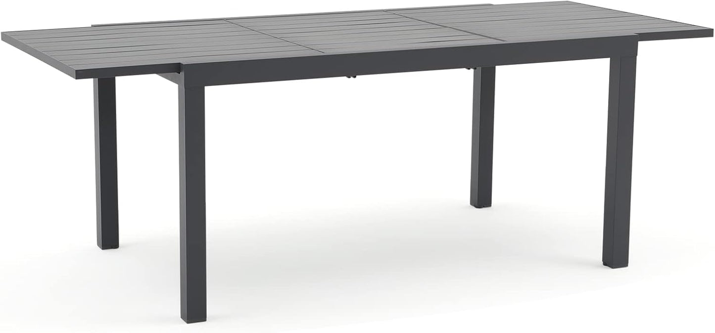 Soleil Jardin Aluminum Patio Extendable Dining Table, 59" - 83", Adjustable Indoor Outdoor Furniture Rectangle Table for 6-8 Person Porch Deck Garden, Dark-Grey