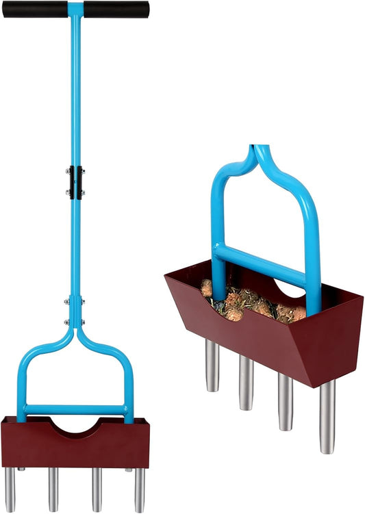 Sancat Lawn Aerator with Larger Soil Core Storage Tray, Heavy Duty 38” Coring Aerator,Manual Rolling Plug Aerator, Gardening Tools with 4 Stainless Tines for Lawn Care