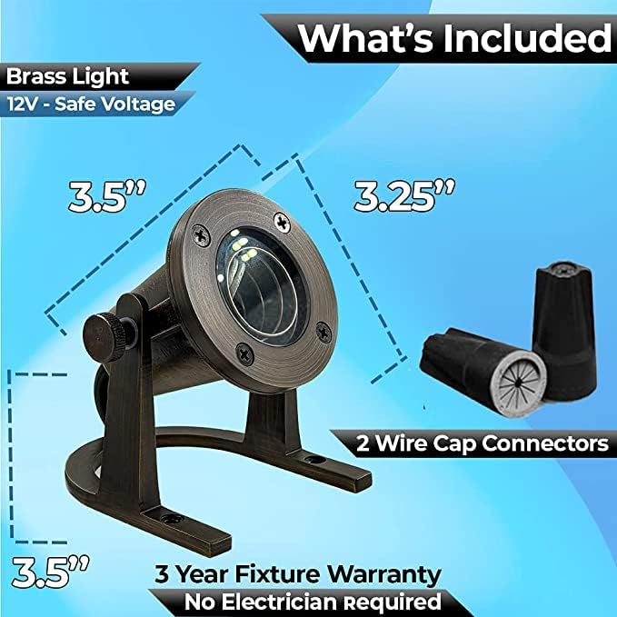 Waterproof Brass Underwater Light Fixture for Patio, Pond, Fountain, Waterfall - 2 Pack