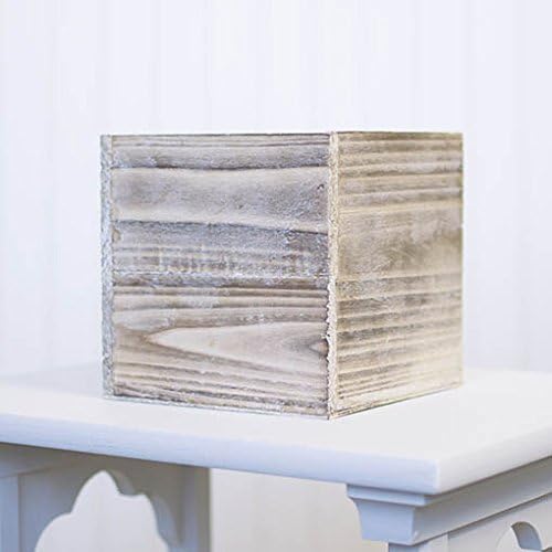 Wood Planter Box, Rustic Whitewash, 6 Inch, Wedding Decor and Floral Arrangements, Country House Charm, Plastic Liners, Wooden Square, Natural Style, (Beige) (Set of 2)