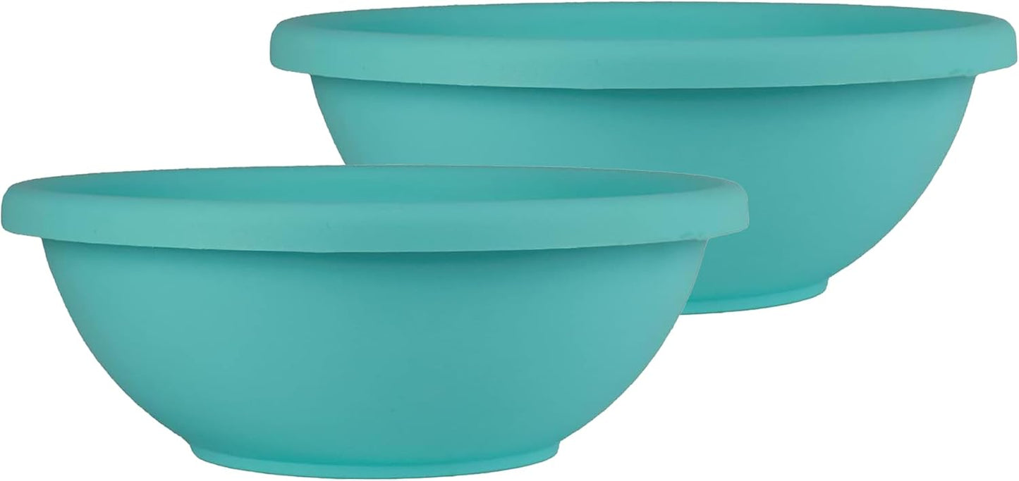 The HC Companies Shallow Planter with Drainage - Contemporary Garden Bowl Planter for Flowers, Herbs & More - Round Succulent Planter Pot for Indoors and Outdoors (13" Teal, Pack of 2)