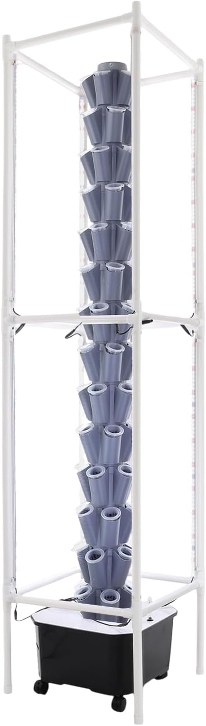 Hydroponic Growing Tower System Kit, 70-Plant Vertical Hydroponics Garden Tower with LED Grow Light, for Outdoor Indoor Herbs Fruits Vegetables Smart Garden Planter Kit